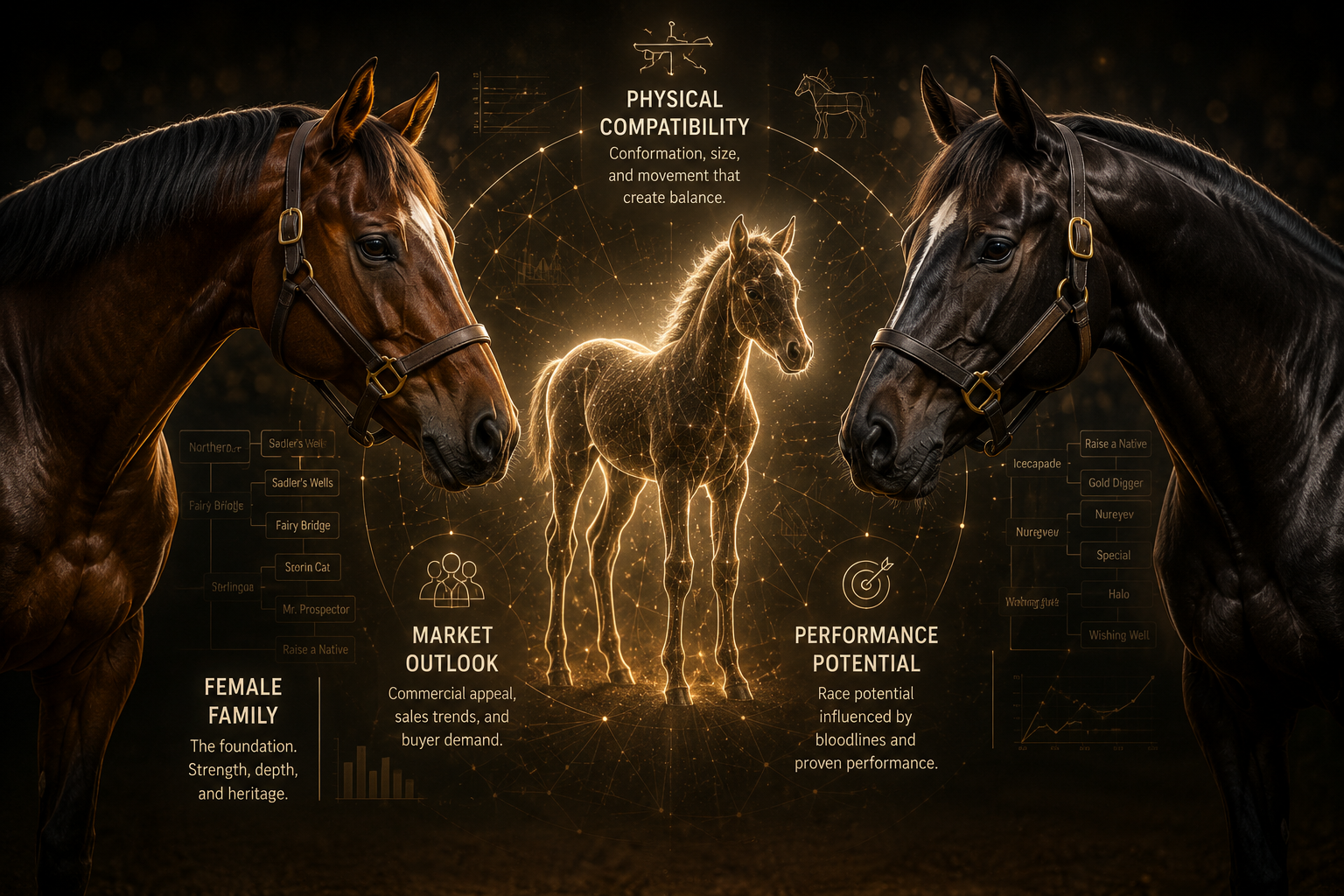 Thoroughbred mare at the center of an AI-supported mating evaluation